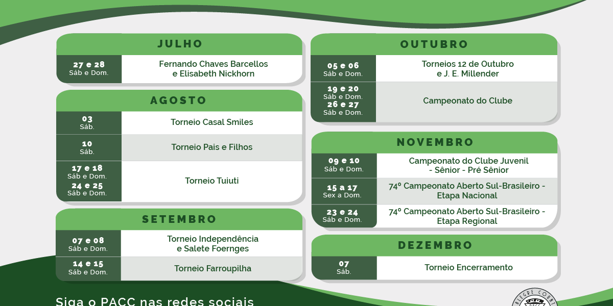 Calendário Esportivo do PACC_2° semestre